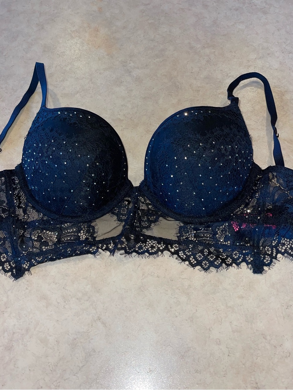 La SENZA Lace Push-Up Bra in Black with Rhinestone Accent